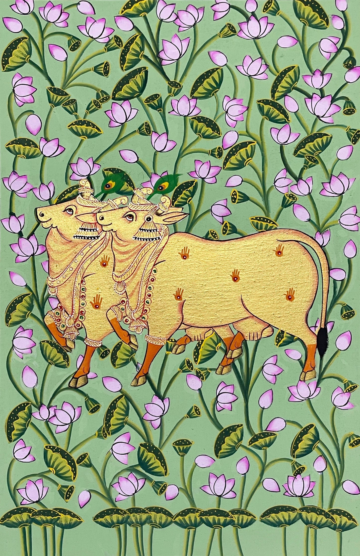 Cow Portrait Pichwai Original HandMade Painting for Living Room
