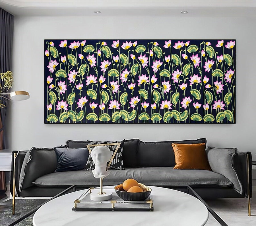 Lotus Pichwai Landscape artwork Hand-Made Painting Home Decor