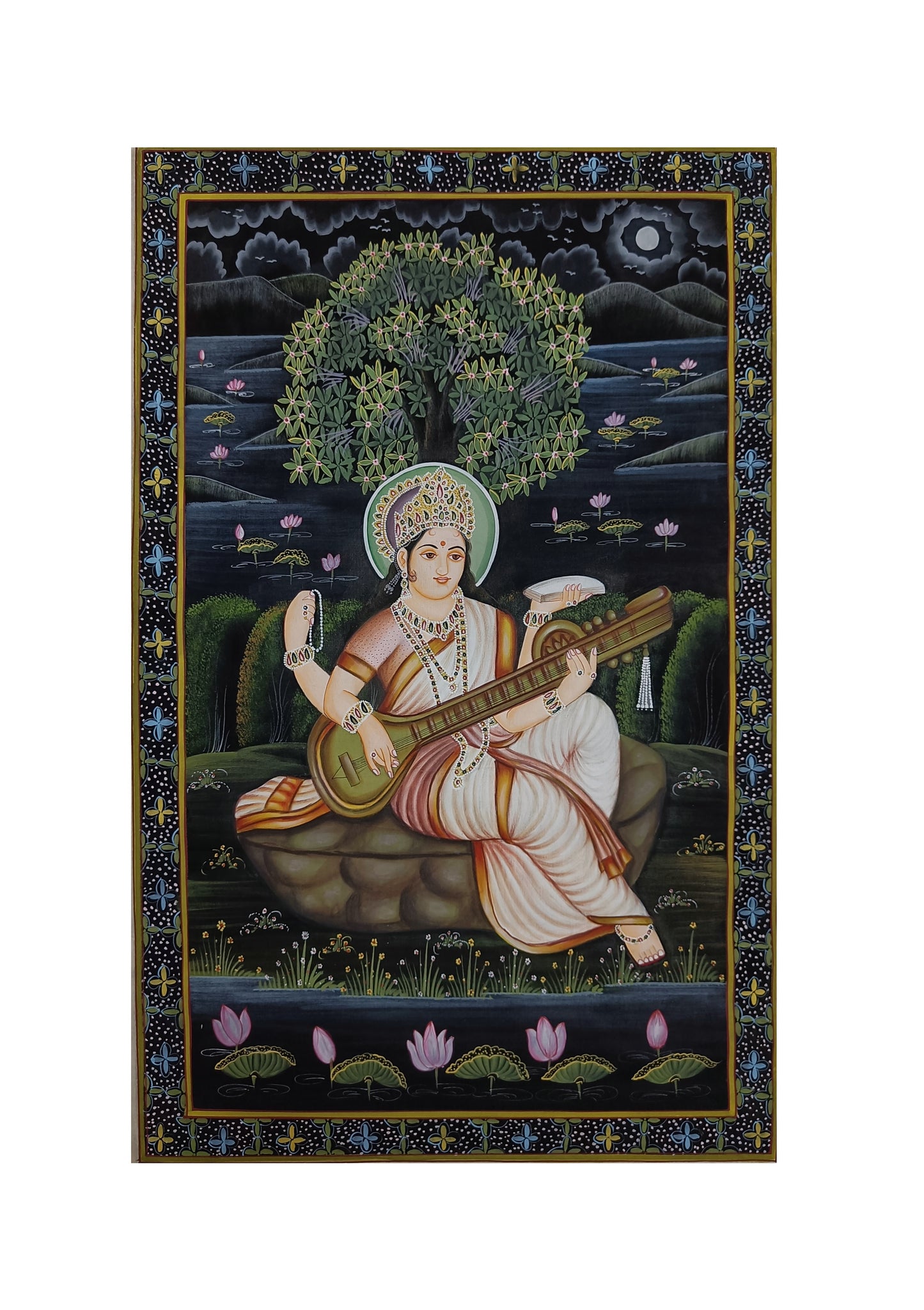 Lord Maa Saraswati Silk Art Work Wall Decor