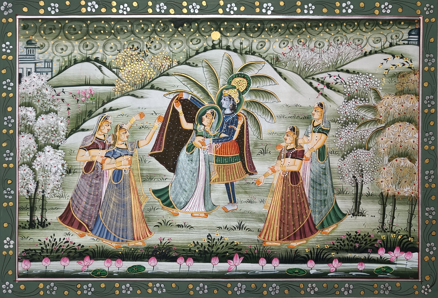 Krishna-Radha Wall Art Original Handmade Painting | 29x20 IN |