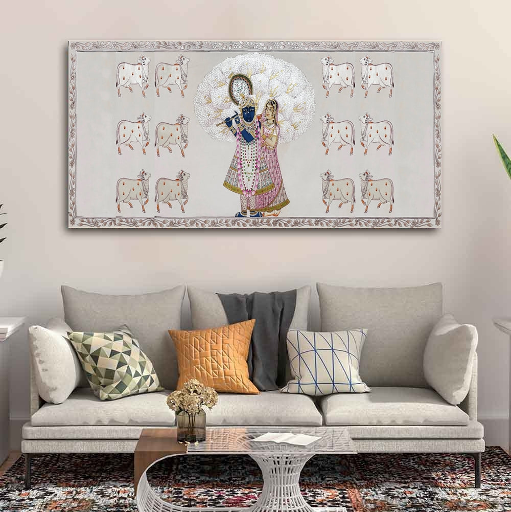 Krishna Radha Art Handmade Painting Home Decor 36"x60" IN