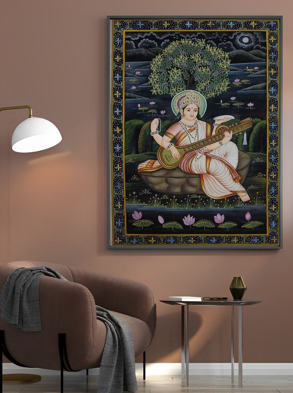 Lord Maa Saraswati Silk Art Work Wall Decor