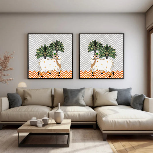 Set of 2 Cow Artwork Pichwai Wall Painting for Living Room