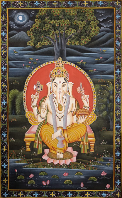 Lord Ganesha Silk Art Work Home Decor