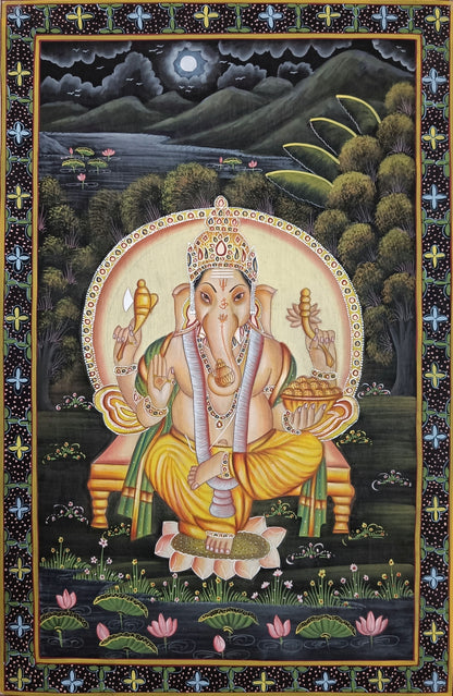 Lord Ganesha Silk Art Work Home Decor