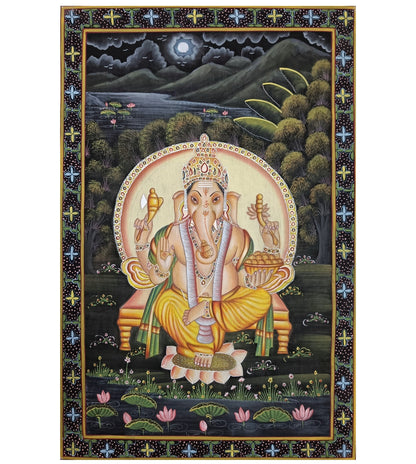 Lord Ganesha Silk Art Work Home Decor