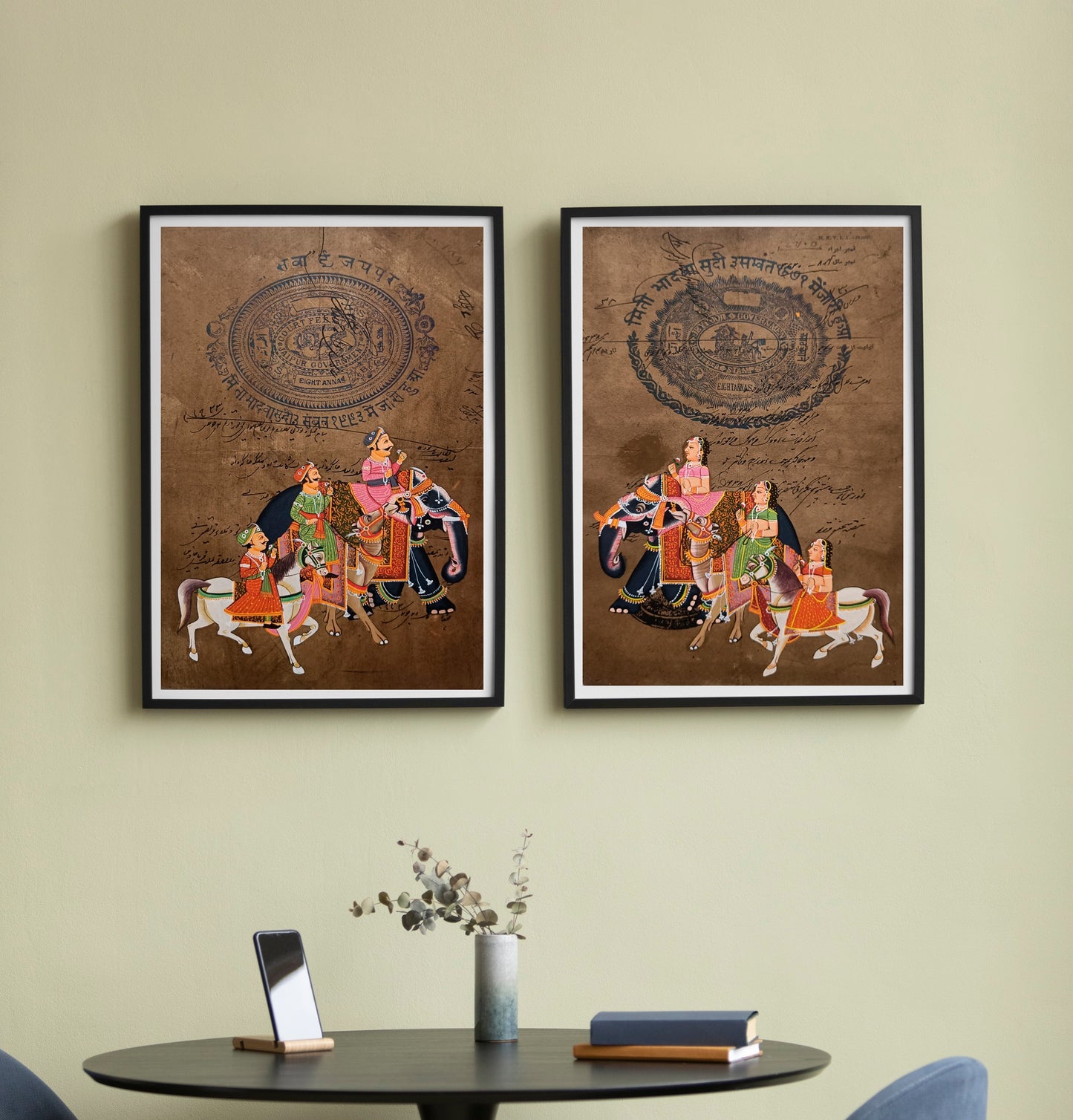 Set of 2 of Rideing By Traditional Women & Men Miniature Painting for Wall Decor