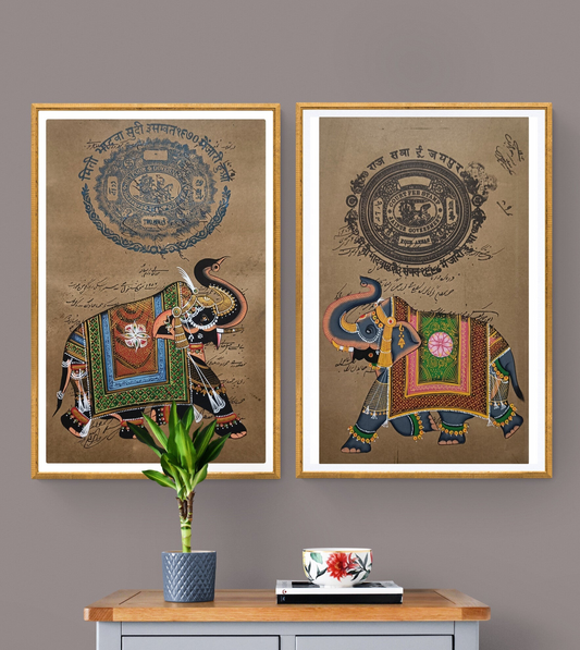 Original Royal Elephant Handmade Painting Set of 2