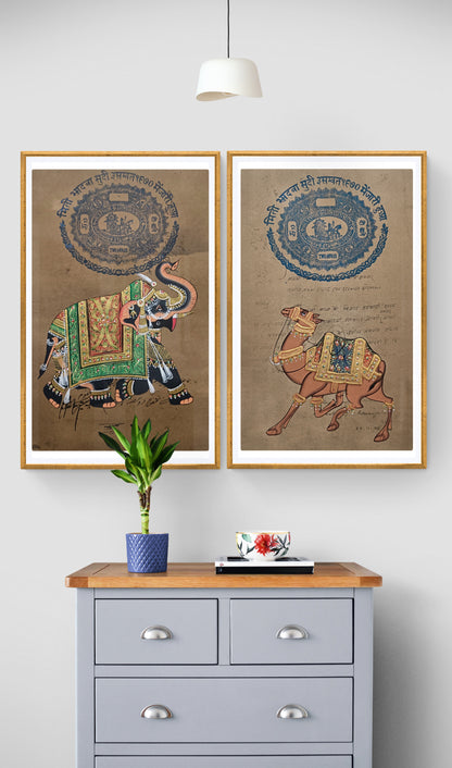 Original Royal Elephant & Camel Handmade Painting Set of 2