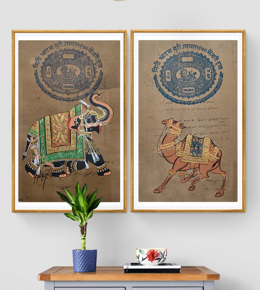 Original Royal Elephant & Camel Handmade Painting Set of 2