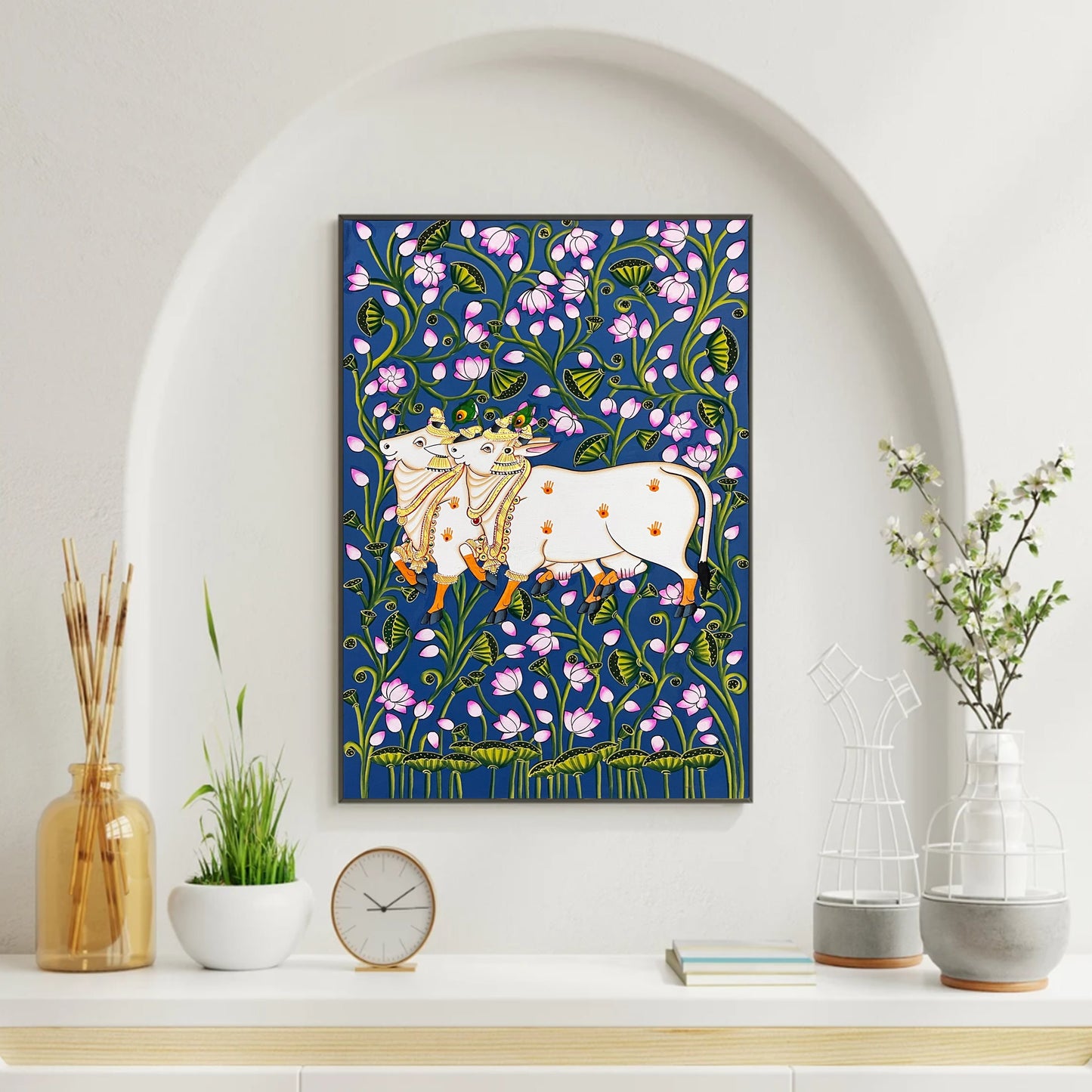 Cow Portrait Pichwai Original HandMade Painting for Living Room