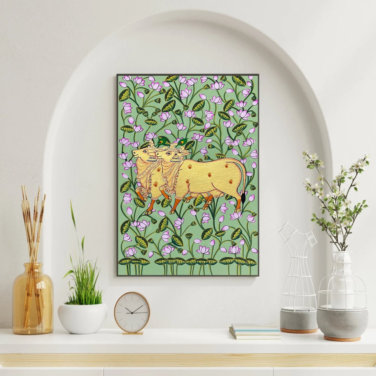 Cow Portrait Pichwai Original HandMade Painting for Living Room